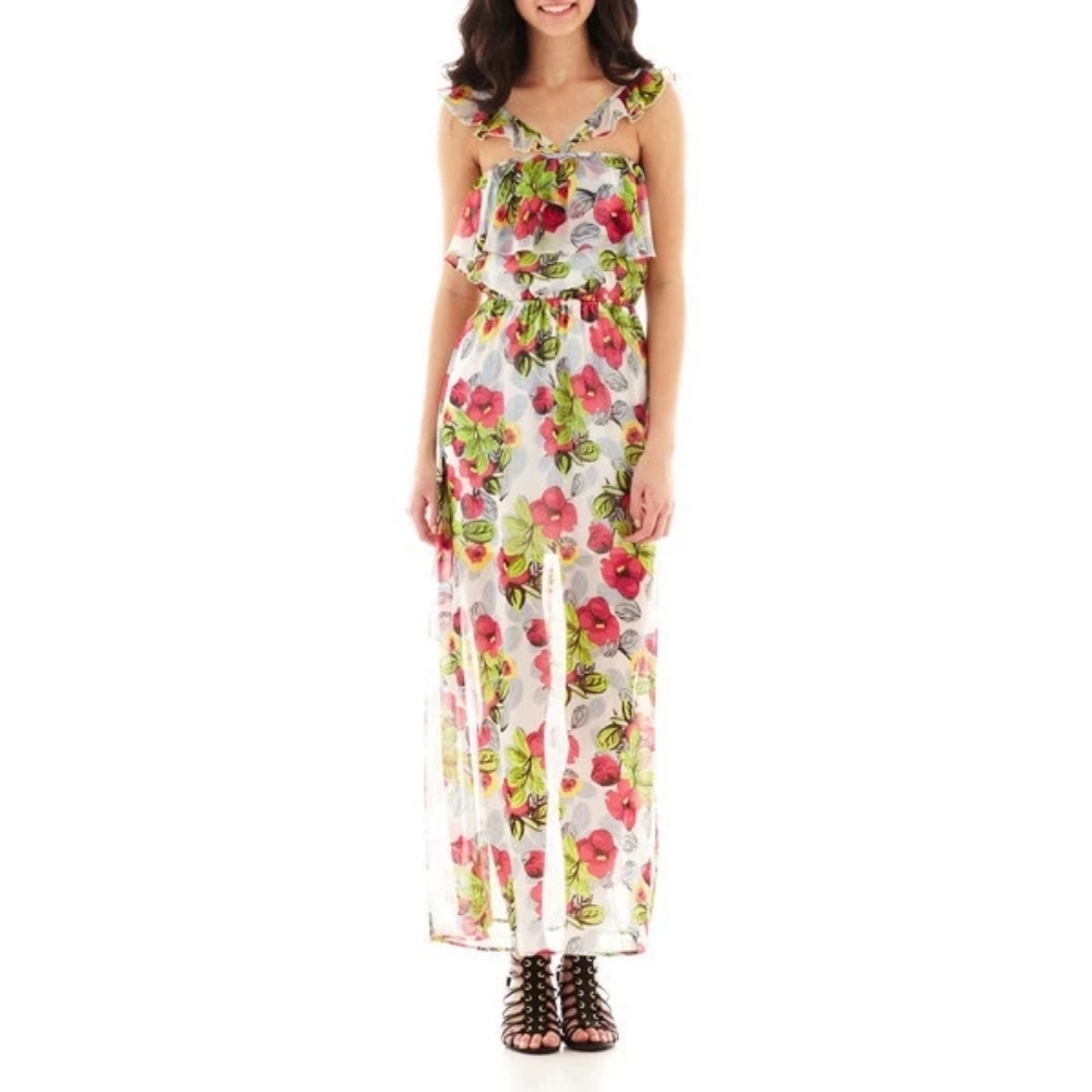 OLSENBOYE Sleeveless Ruffled Print Maxi Dress NWOT
